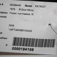 2007-2012 JEEP PATRIOT PASSENGER RIGHT SIDE POWER DOOR MIRROR BLACK