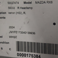 2004-2008 MAZDA RX8  FRONT PASSENGER RIGHT SIDE HEADLIGHT 27474 - BIGGSMOTORING.COM