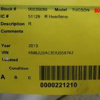 2010-2013 Hyundai Tucson Passenger Right Side Front Head Light Lamp 35080