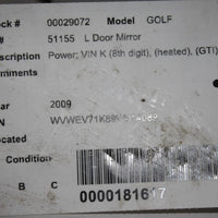 2005-2009 VOLKSWAGEN GOLF DRIVER LEFT SIDE POWER DOOR MIRROR WHITE - BIGGSMOTORING.COM