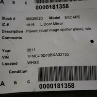 2008-2012 FORD ESCAPE DRIVER LEFT SIDE POWER DOOR MIRROR BLACK 29020
