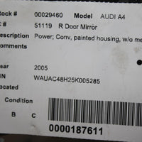 2002-2005  AUDI A4 PASSENGER RIGHT SIDE POWER DOOR MIRROR - BIGGSMOTORING.COM