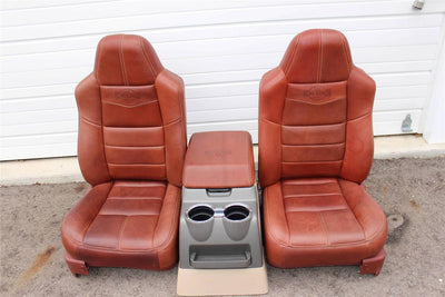 99-2010 FORD SD F250 F350 KING RANCH REAR LEATHER BUCKETS SEATS & CONSOLE WMOUNT