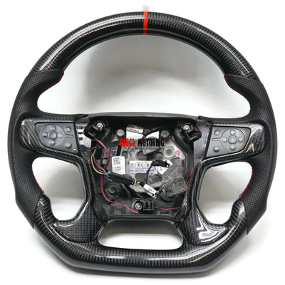 Fits 2014 Silverado Custom Carbon Fiber & Leather Flat Bottom Steering Wheel