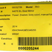 2012-2016 KIA RIO DRIVER LEFT SIDE POWER DOOR MIRROR BLACK 32709