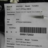 2008-2013 TOYOTA TUNDRA PASSENGER RIGHT SIDE DOOR POWER MIRROR BLACK