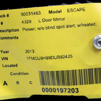 2013-2016 Ford Escape Driver Left Side Power Door Mirror Black 31463