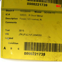 2011-2015 Scion Tc  Passenger Right Side Power Door Mirror Gray 35285