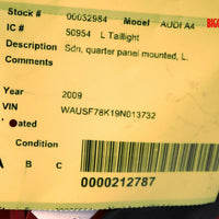 2009-2012 Audi A4 Driver Left Side Rear Tail Light 32984