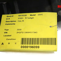 2009-2010 Honda Civic Cpe Passenger Right Side Rear Tail Light 30820
