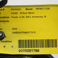 2007-2008 INFINITI G35 PASSENGER RIGHT SIDE POWER DOOR MIRROR GRAY 32221