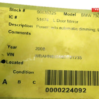 2002-2008 Bmw 750i Driver Left Side Power Door Mirror Black 35325 - BIGGSMOTORING.COM