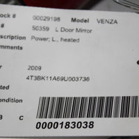 2009-2012 TOYOTA VENZA  DRIVER LEFT SIDE POWER DOOR MIRROR RED