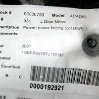2007-2014 GMC ACADIA  PASSENGER RIGHT SIDE EPOWER DOOR MIRROR WHITE 30793