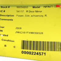 2008-2015 Infiniti G37 Passenger Right Side Power Door Mirror Blue 34293