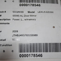 2007-2009 LEXUS ES350  DRIVER LEFT SIDE DOOR MIRROR SILVER 28659