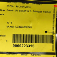 2014-2018 Kia Optima Passenger Right Side Power Door Mirror Gray 35384