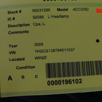 2008-2010 Honda Accord Driver Left Side Front Head Light 31290