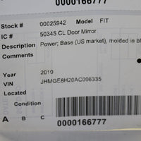 2009-2014 Honda Fit Driver Left Side Power Door Mirror Black 25942/ 26512