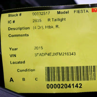 2014-2018 Ford Fiesta Htbk Passenger Right Side Rear Tail Light 32517