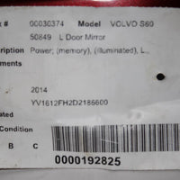2011-2015 VOLVO S60 SERIES DRIVER LEFT SIDE POWER W/ CAMERA DOOR MIRROR RED