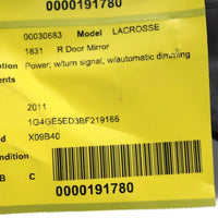 2010-2013 BUICK LACROSSE PASSENGER RIGHT SIDE POWER DOOR MIRROR SILVER 30683