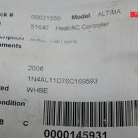 2005-2006 Nissan Altima Ac Heater Climate Control Unit 27500 ZB02A - BIGGSMOTORING.COM