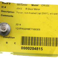 2011-2016 Chevy Cruze Passenger Right Side Power Door Mirror Black 32654