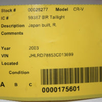 2002-2004 HONDA CR-V PASSENGER  SIDE RIGHT TAIL LIGHT 28277 - BIGGSMOTORING.COM