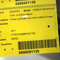 2011-2014 Ford F150 Passenger Right Side Power Door Mirror Black 32024