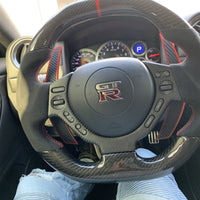 Gtr Flat Bottom Carbon Fiber Steering wheel red stitching  