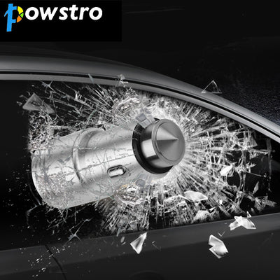 Powstro Car-Charger Metal Car Charger 2.1A USB Charge Port Emergency Survival Car Cigarette Lighter Charger Car Safety Hammer