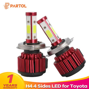 Partol X6 H4 Hi Lo Beam Car LED Headlight Bulbs COB Chips LED 4 Side COB Chips Auto LED Lamp for Toyota Collca Avalon Bluebird