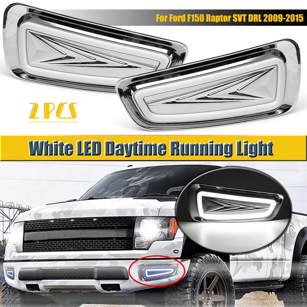 2Pcs/set 12-24V White LED DRL Daytime Running Light For Ford F150 Raptor SVT DRL 2009-2015 Fog Lamps Left Right
